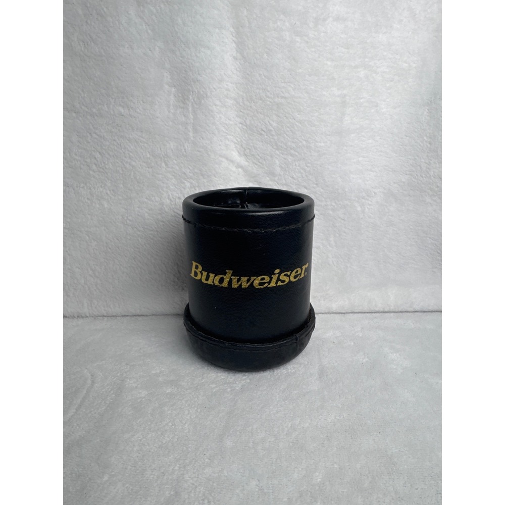 Vintage Budweiser Stitched Black Leather Dice Cup Shaker Unisex OS Black EXCLNT